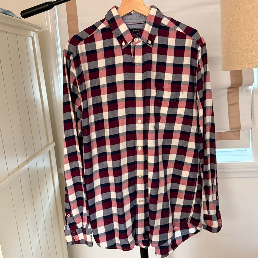 Classic Fit Tommy Hilfiger Red  Blue and White Checkered Buttondown Flannel